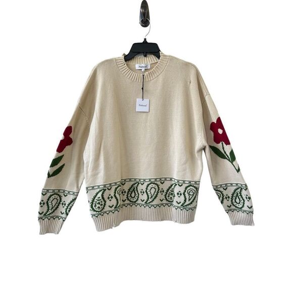 Profound Distressed Pullover Floral Paisley Knitted Sweater Womens Cream Small - Picture 4 of 12